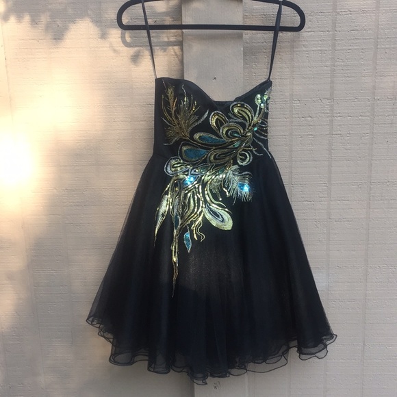 Beautiful Windsor Peacock Strapless Jeweled Dress - Picture 5 of 8